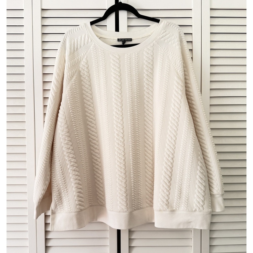 ADRIANNA PAPELL Cable Knit Long Sleeve PULLOVER Cream Ivory.  Sz‎ 3X